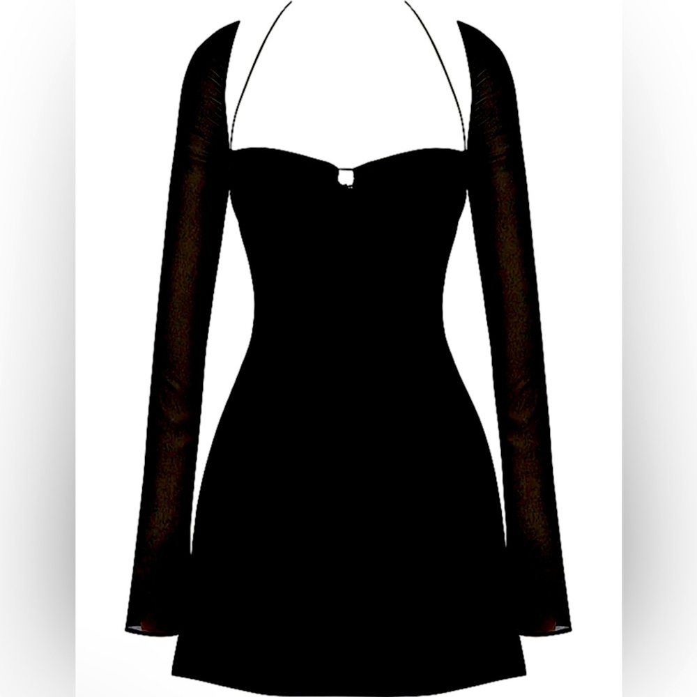 Chiffon Halter Long Sleeve Mini Date Dress